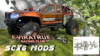 Axial SCX6 Mods  EViratrue 7075 CNC Aluminum Rod ends and Shock ends [upl. by Delwin]