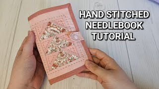 Hand Sewn Needle Case Book Tutorial  Needlework case [upl. by Refinnaej]