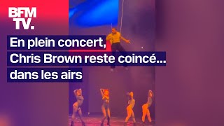 Le chanteur Chris Brown reste coincé dans les airs en plein concert [upl. by Jillie]