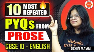 10 Most Repeated Questions PYQ  All English Prose Chapter Class 10 Revision 🔥 CBSE Board 2024 ✅ [upl. by Htiek]