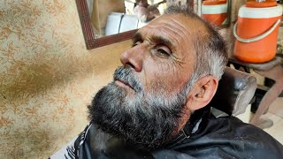 65 years INSANE Old man Long Beard Transformation with Scissors ASMR  Old man Cutting hair asmr [upl. by Karole]