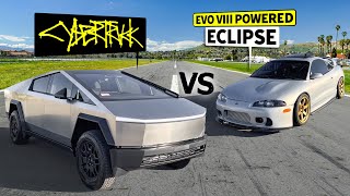 2024 Tesla Cybertruck vs AWD Mitsubishi Eclipse quotGSXquot Streetstyle No Prep Drag Race [upl. by Selrahcnhoj863]