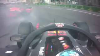 Red Bulls of Ricciardo and Verstappen Collide  2018 Azerbaijan Grand Prix [upl. by Xella]