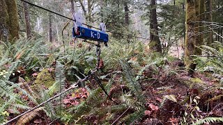 Mini yarder  firewood winch chipnsaw downhill logging pt2 [upl. by Primo955]