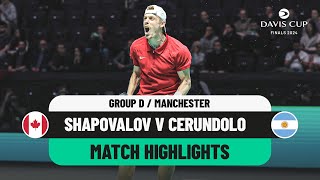 Shapovalov v Cerundolo Highlights  Canada v Argentina Davis Cup 2024 Finals Group Stage [upl. by Sherri]