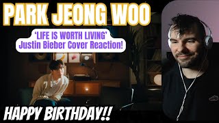 PARK JEONG WOO of TREASURE  Life Is Worth Living Justin Bieber Cover Reaction [upl. by Sueddaht]