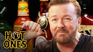 Ricky Gervais Pits His Mild British Palate Against Spicy Wings  Hot Ones [upl. by Elegna]