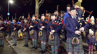 Massed Pipes amp Drums circle perform quotHighland Cathedralquot during 2020 Burns Celebrations in Scotland [upl. by Eirtemed591]