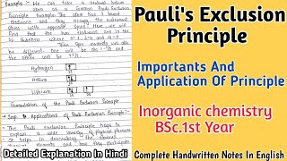 Pauli Exclusion Principle  Complete Handwritten Notes for BSc 1st Year bscnotes [upl. by Rochette]