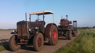 Hanomag R45 zieht schweren tieflader mit K55 im sand [upl. by Nosneb]