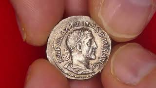 Maximinus Thrax Denarius Emperor Between Standards RIC 1 [upl. by Apfel830]