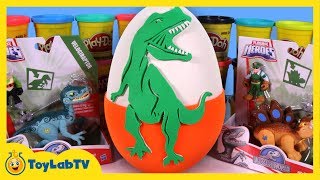 Jurassic World Giant Play Doh Surprise Egg with Playskool Heroes Dinosaur Toys [upl. by Decca215]