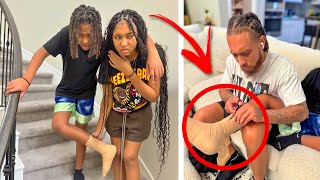 SISTER Catches BROTHER FAKING His Leg INJURY Dad Teaches A Lesson [upl. by Nebeur]