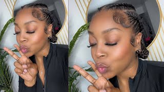 EASY PROTECTIVE STYLE  4 FEEDIN BRAIDS 2 BUNS [upl. by Htaek]