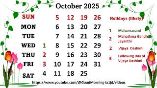 October Calendar 2025 octobercalendar2025 calendar2025 calendaroctober2025october [upl. by Attevaj]