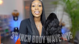 34 INCH BODY WAVE 13x6 LACE FRONT WIG UNBOXING ALIEXPRESS REVIEW KEYWEAR HAIR REVIEW NOT SPONSORED [upl. by Algar313]