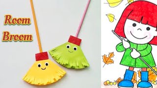 How To Make A Room Broom 🧹DIY MINI PAPER BROOMEasy Origami Paper Craft For SchoolDIY MINI BROOM [upl. by Ahsirk]