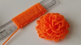 Hand Embroidery Amazing Trick  Easy Woolen Flower with Scale [upl. by Clementius]