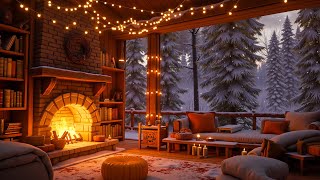 Cozy Winter Porch Ambience in Snowy Forest  Crackling Fireplace Sounds for Relaxation ❄️ [upl. by Nilyam706]