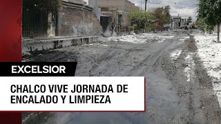 Aún con ligeras inundaciones cubren de cal calles de Chalco [upl. by Mindi]