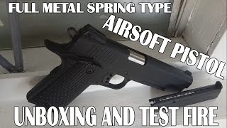 FULL METAL SPRING TYPE AIRSOFT PISTOL C10A UNBOXING AND REVIEW [upl. by Arykat]