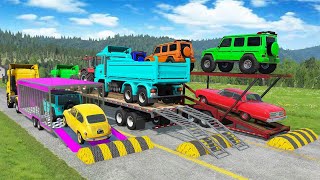 TRANSPORTING PIXAR CARS amp FRUITS WITH COLORED amp JOHN DEERE vs CLAAS vs TRACTORS  BeamNGdrive 962 [upl. by Rabin218]