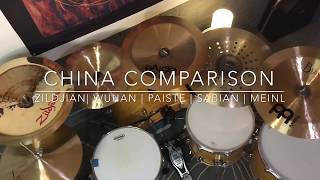 China Cymbal Comparison  Zildjian Oriental  Wuhan  Paiste PST5  Sabian AA Holy  Meinl Byzance [upl. by Ilak864]