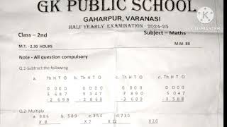 Class 2nd  MATHS  Half Yearly Question Paper 2024 [upl. by Rosabel]