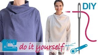 DIY Pullover mit raffiniertem Schalkragen nähen – Zierstoff Schnittmuster quotEllisquot [upl. by Novelia904]