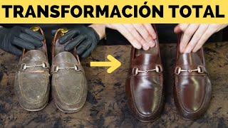 ¡Transformación INCREÍBLE Restauración de Mocasines de cuero liso Caoba con Productos Saphir [upl. by Ateiluj]