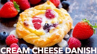 Cream Cheese Danish Pastry Recipe with Berries amp Lemon Glaze [upl. by Arrait]