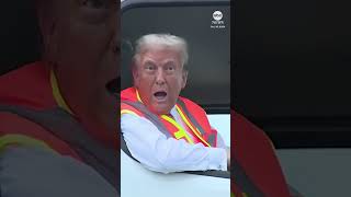 Trump speaks to reporters from garbage truck on campaign trail [upl. by Nebeur]