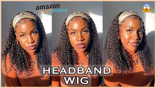 CURLY HEADBAND WIG FROM AMAZONNo Glue No Lace  Worth The Hype [upl. by Stannwood]