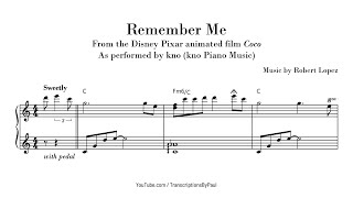 Remember Me  From Disney Pixar Coco  Sheet music transcription [upl. by Oletta]