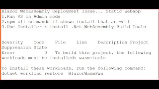 Blazor WebAssembly wasm Deployment issue in Visual studio workloads must be installed wasmtools [upl. by Carrissa]