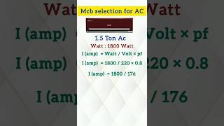 Mcb required size for 15 ton Ac  Mcb calculation for AC electrical shorts [upl. by Kori]