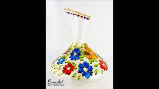 Glass Painting  Elegant Hand Painted Glass Vase [upl. by Laehcimaj]