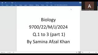 As level Biology Paper 22 May June 2024 Part 1 Q1 to 3 [upl. by Nyrhtakyram]