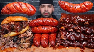 ASMR BBQ RIBS SMOKED BEEF BRISKET SAUSAGE AND FRIES MUKBANG [upl. by Briano415]