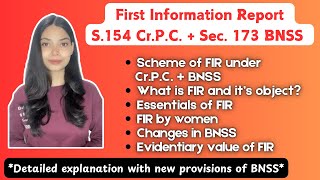 FIR 154 CrPC  173 of BNSS  Essentials evidentiary value New provisions in BNSS  Part 1 [upl. by Kushner]