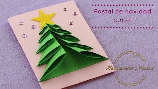 Manualidades de Navidad Tarjeta Navideña de papel rápida y fácil Manualidades y Recetas [upl. by Seel]