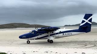 Loganair Twin Otter take off from Barra viewed from beach [upl. by Nodnyl426]