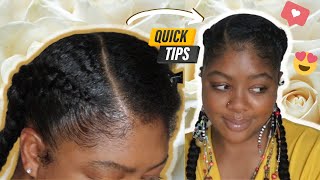 Two FeedIn CornRow Braids On THICK Type 4 Natural Hair  QUICK EASY AFFORDABLE AT HOME [upl. by Drain583]