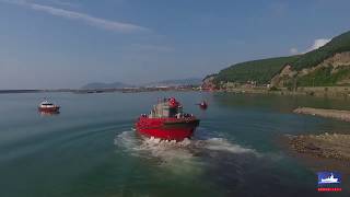 Med Marine  ER76 RAscal 1800 ASD Tugboat Launching [upl. by Zoilla]