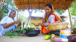 গ্রাম্য পদ্ধতিতে ডাল দিয়ে উচ্ছে পাতার বড়া সঙ্গে টাটকা ডাটা শাক ভাজা  Summer special village recipes [upl. by Edd]