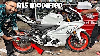 R15 New Model 2023 white colour 🤍 modified  R15 40 Exhaust sound 😜 [upl. by Nikral]