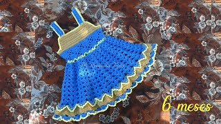 Vestido Bebe Crochet Ganchillo Azul y Beige 6 Meses Tutorial Paso a Paso Parte 1 de 2 [upl. by Warring]