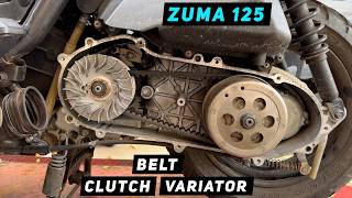 Yamaha Zuma  BWS 125 CVT Variator Belt Clutch Service  Mitchs Scooter Stuff [upl. by Lienahs]