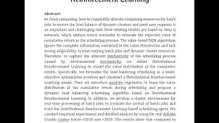 Batch Jobs Load Balancing Scheduling in Cloud Computing Using Distributional Reinforcement Learning [upl. by Gwenora]