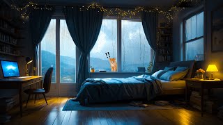 Cozy bedroom  relaxing music  sound of rain on the roof 🛏️✨ [upl. by Garlan]